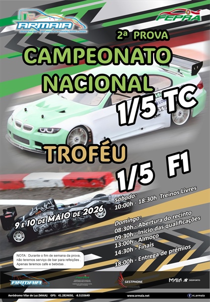 2ª. Prova do Campeonato Nacional 1/5 TC e Trofeu 1/5 F1